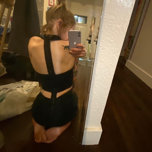 Asos Cut Out Denim Bandeau & Choker Playsuit - Picture 4 of 9